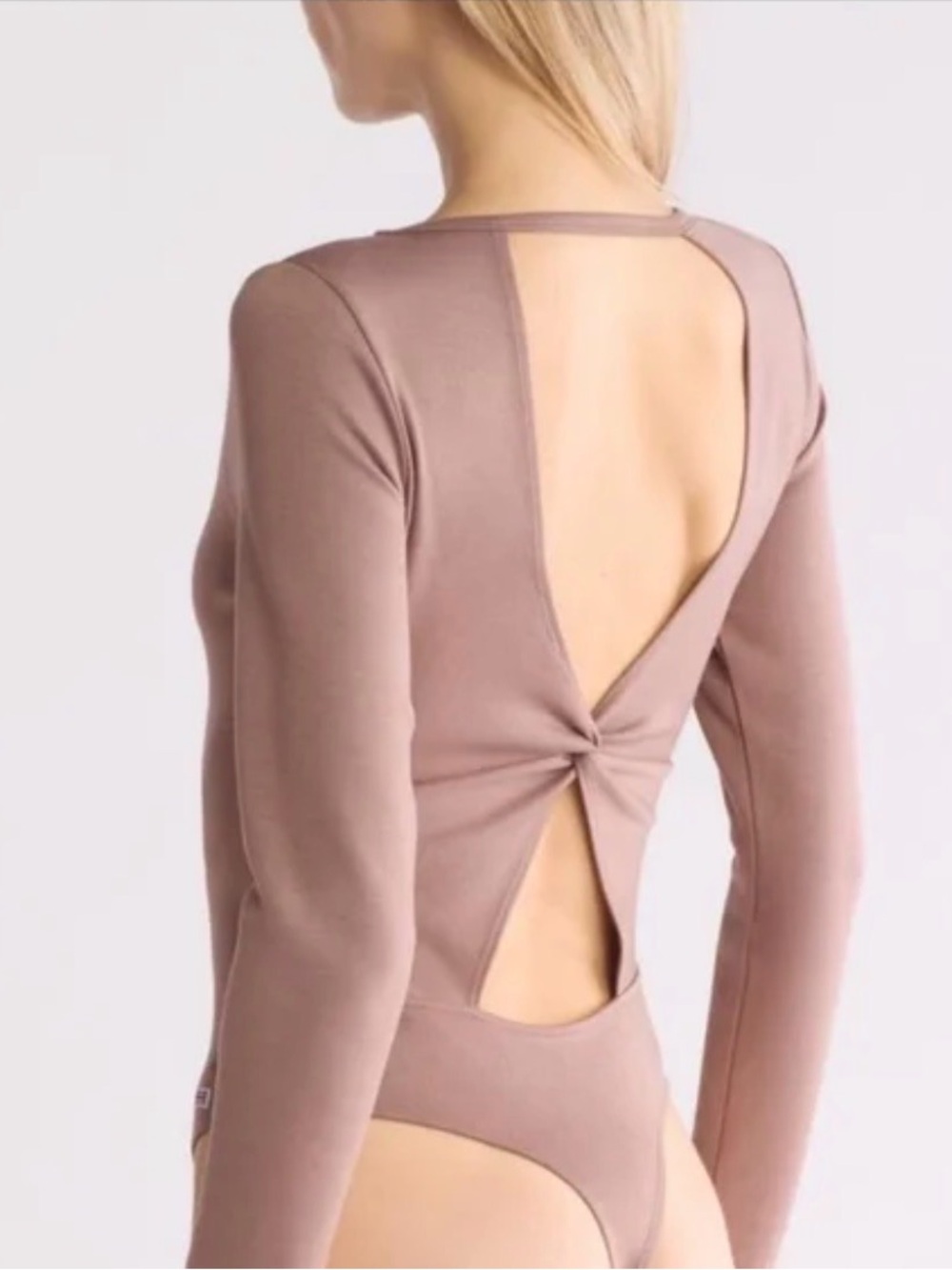 Hudson Open-Back Long Sleeve stretchy Bodysuit Dress in Mauve XL
